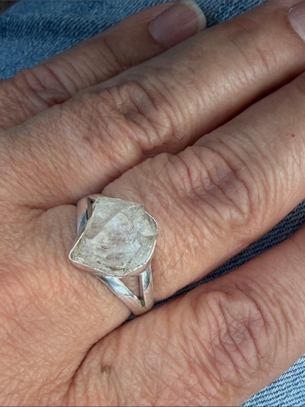 Herkimer Diamond Ring: Natural 925 Sterling Silver - Picture 4 of 6